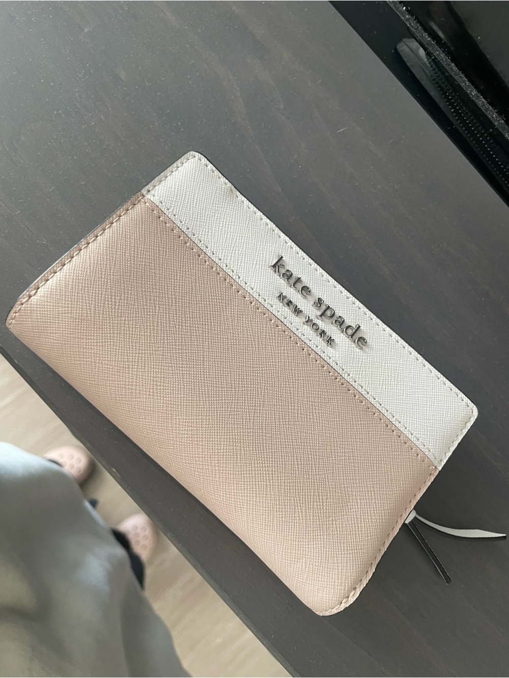kate spade Blush Pink and White Zip-Around Wallet